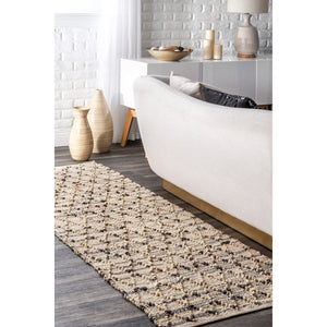 Beige Blue Jute Braided Runner Rugfor Living Room – 2 x 8 handmade by LoomifyHome