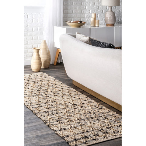 Beige Blue Jute Braided Runner Rugfor Living Room – 2 x 8 handmade by LoomifyHome