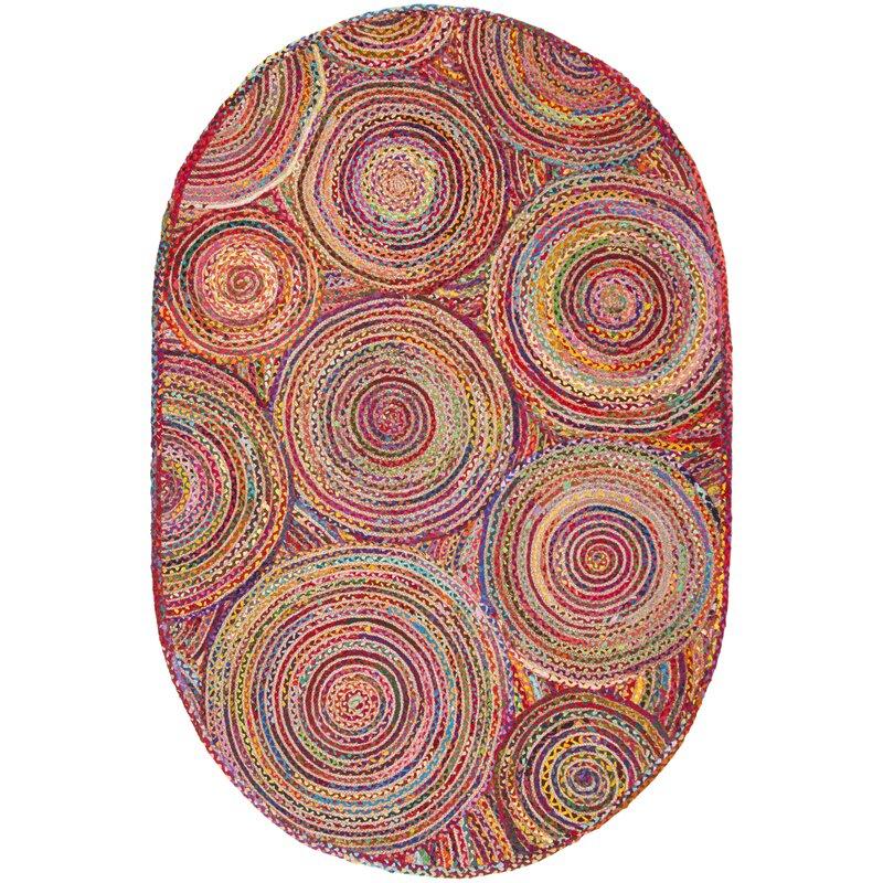 Blue Multicolor Jute Braided Oval Rugfor Living Room – Mandala handmade by LoomifyHome