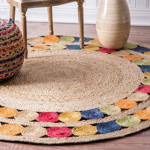 Beige Blue Jute Braided Round Rugfor Living Room – Colorful handmade by LoomifyHome