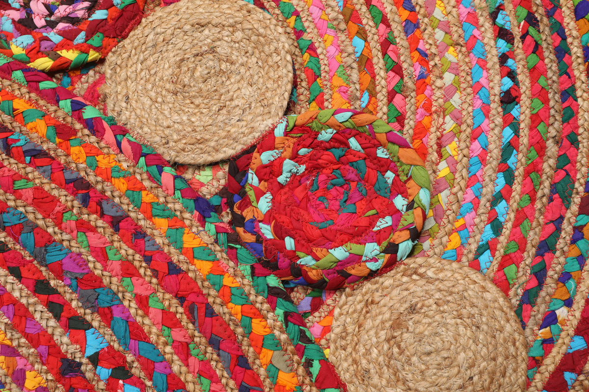 Beige Blue Jute Braided Doormatfor Living Room – Multicolor handmade by LoomifyHome