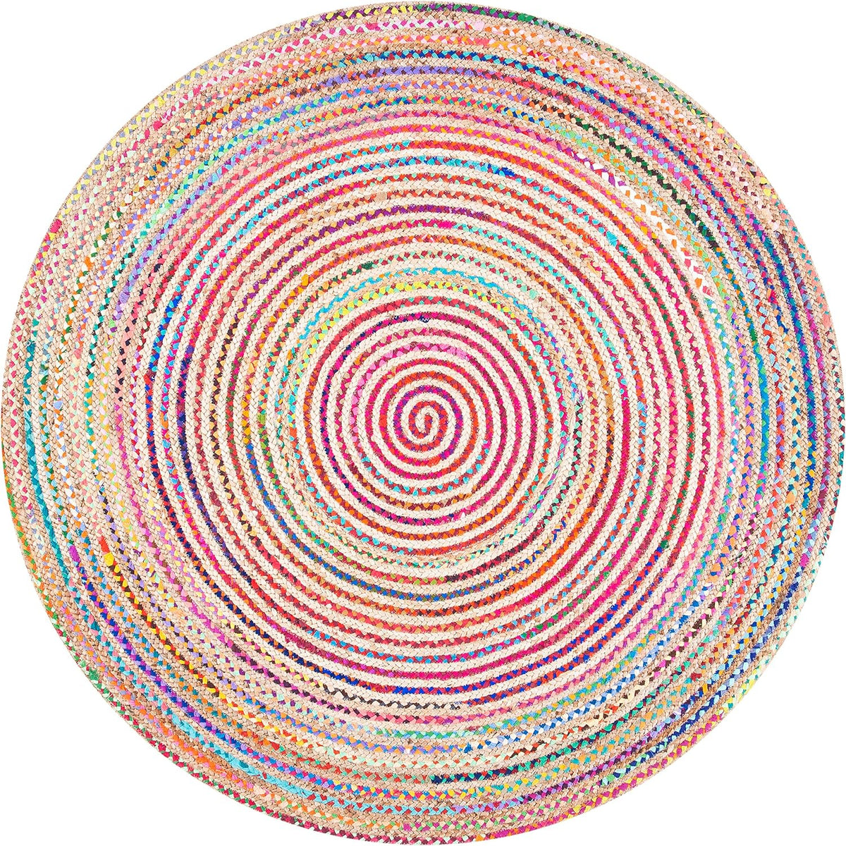 White Beige Jute Braided Round Rugfor Living Room – Fiber handmade by LoomifyHome