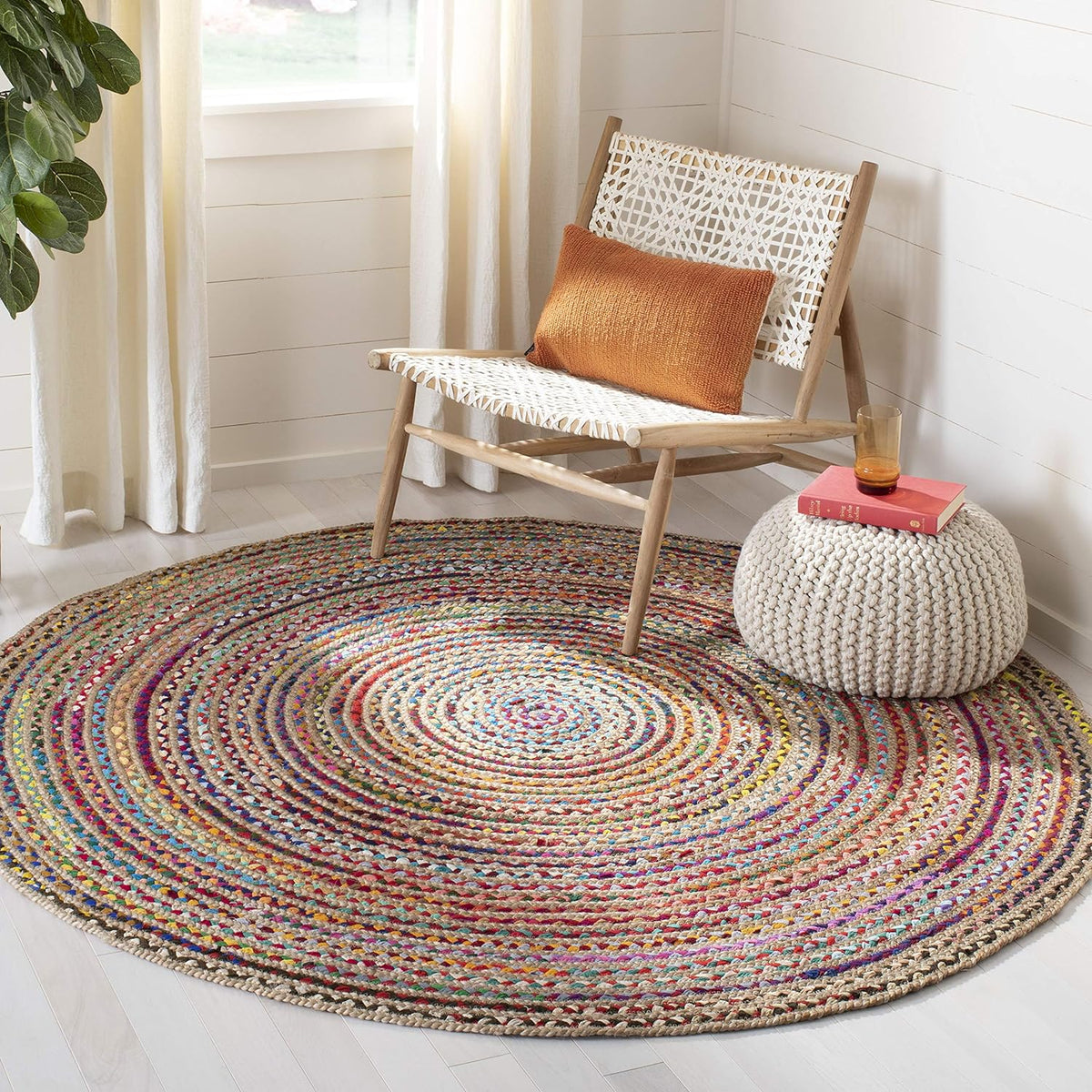 White Beige Jute Braided Round Rugfor Living Room – Fiber handmade by LoomifyHome