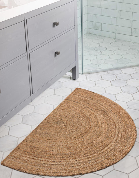 White Beige Jute Braided Half Moon Doormatfor Living Room – Entryways handmade by LoomifyHome