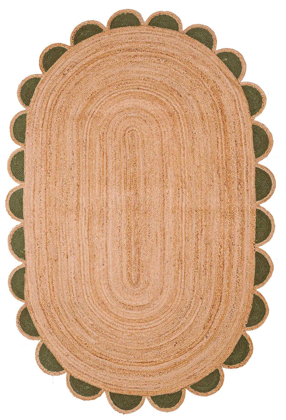 Beige Multicolor Jute Braided Oval Rugfor Living Room – Scalloped handmade by LoomifyHome