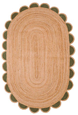 Beige Multicolor Jute Braided Oval Rugfor Living Room – Scalloped handmade by LoomifyHome