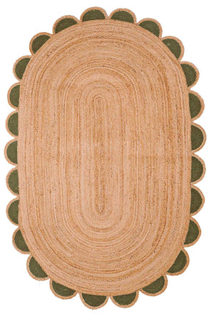 Beige Multicolor Jute Braided Oval Rugfor Living Room – Scalloped handmade by LoomifyHome