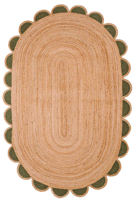 Beige Multicolor Jute Braided Oval Rugfor Living Room – Scalloped handmade by LoomifyHome
