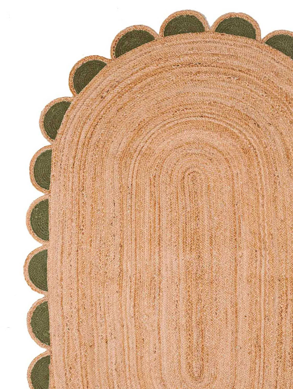 Beige Multicolor Jute Braided Oval Rugfor Living Room – Scalloped handmade by LoomifyHome