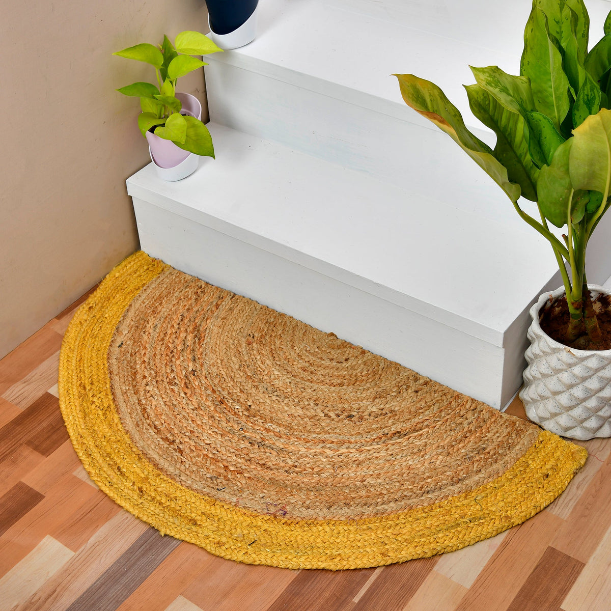 White Beige Jute Braided Half Moon Doormatfor Living Room – Kitchen handmade by LoomifyHome