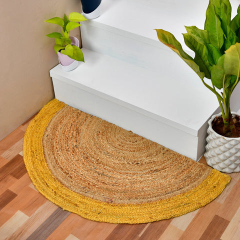 White Beige Jute Braided Half Moon Doormatfor Living Room – Kitchen handmade by LoomifyHome