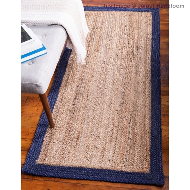 Beige Blue Jute Braided Runner Rugfor Living Room – 2 x 18 handmade by LoomifyHome