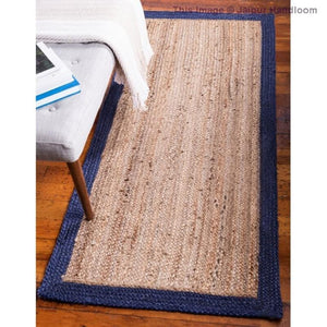 Beige Blue Jute Braided Runner Rugfor Living Room – 2 x 18 handmade by LoomifyHome