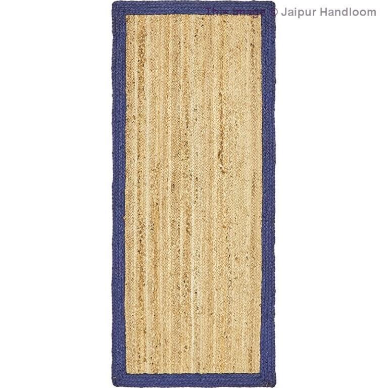 Beige Blue Jute Braided Runner Rugfor Living Room – 2 x 18 handmade by LoomifyHome