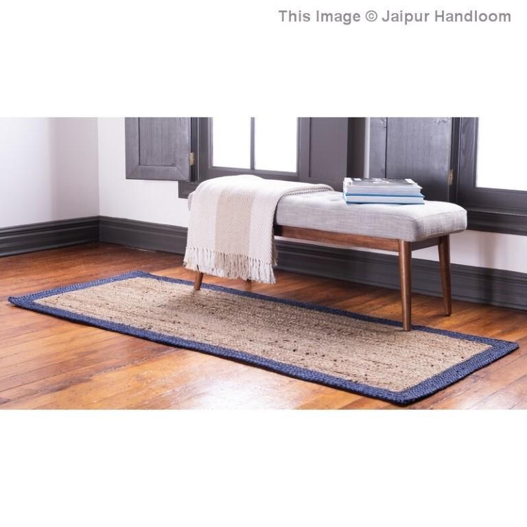 Beige Blue Jute Braided Runner Rugfor Living Room – 2 x 18 handmade by LoomifyHome
