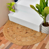White Beige Jute Braided Half Moon Doormatfor Living Room – Layered Look handmade by LoomifyHome