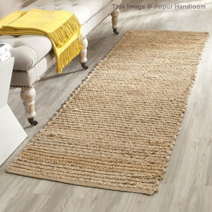 Beige Blue Jute Braided Runner Rugfor Living Room – 2 x 12 handmade by LoomifyHome