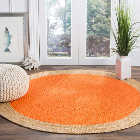 Beige Blue Jute Braided Round Rugfor Living Room – 7 x 7 handmade by LoomifyHome
