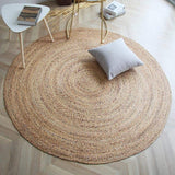 Beige Blue Jute Braided Round Rugfor Living Room – Mandala handmade by LoomifyHome