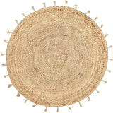 Beige Blue Jute Braided Round Rugfor Living Room – Layered Look handmade by LoomifyHome