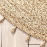 Beige Blue Jute Braided Round Rugfor Living Room – Layered Look handmade by LoomifyHome