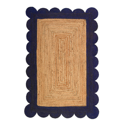 Beige Jute Braided Scalloped Rugfor Living Room – Scalloped handmade by LoomifyHome