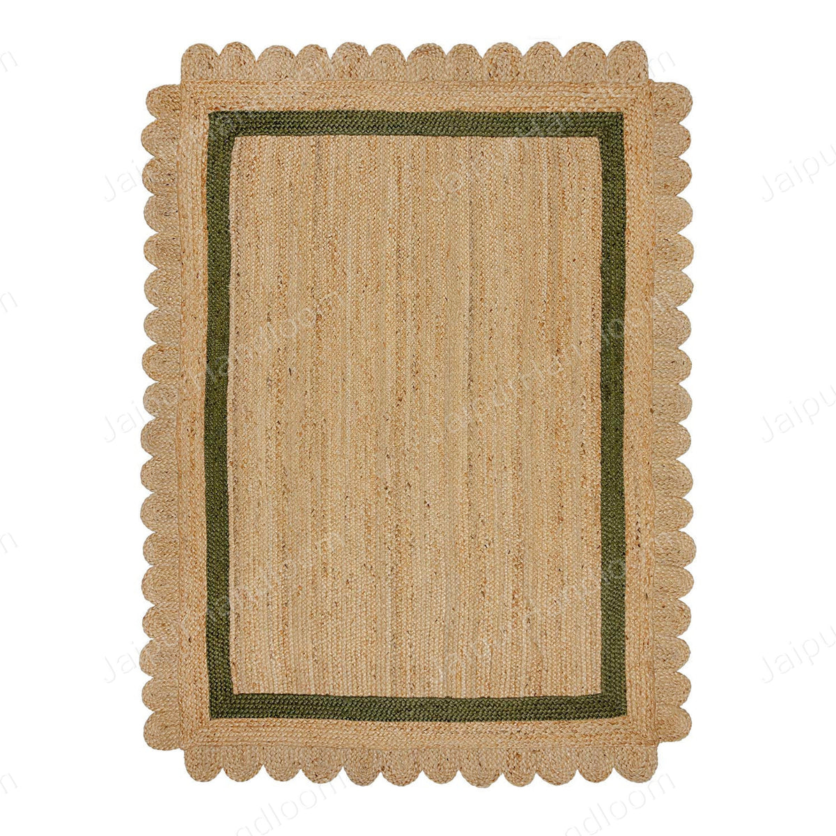 Beige Jute Braided Scalloped Rugfor Living Room – Living Room Ready handmade by LoomifyHome