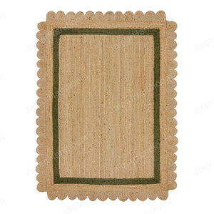Beige Jute Braided Scalloped Rugfor Living Room – Living Room Ready handmade by LoomifyHome