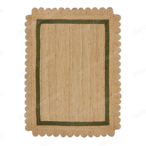 Beige Jute Braided Scalloped Rugfor Living Room – Living Room Ready handmade by LoomifyHome