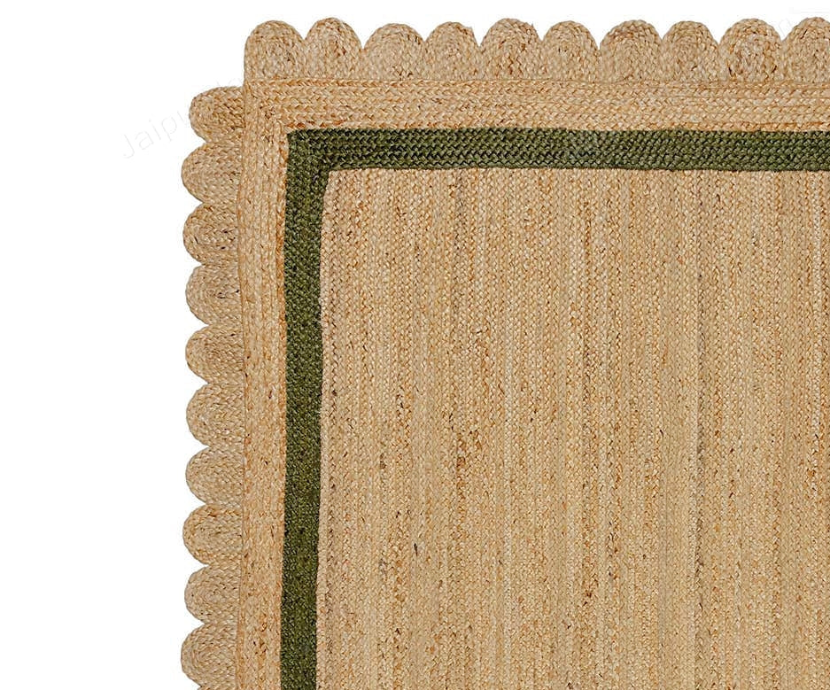 Beige Jute Braided Scalloped Rugfor Living Room – Living Room Ready handmade by LoomifyHome