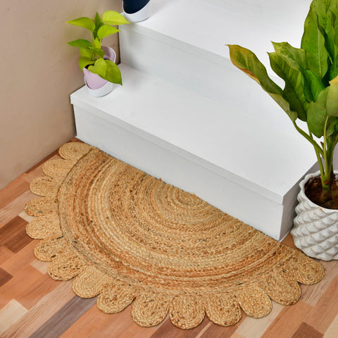White Beige Jute Braided Half Moon Doormatfor Living Room – Entrwyay handmade by LoomifyHome