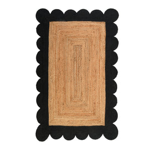 Black Beige Jute Braided Runner Rugfor Living Room – Scalloped handmade by LoomifyHome
