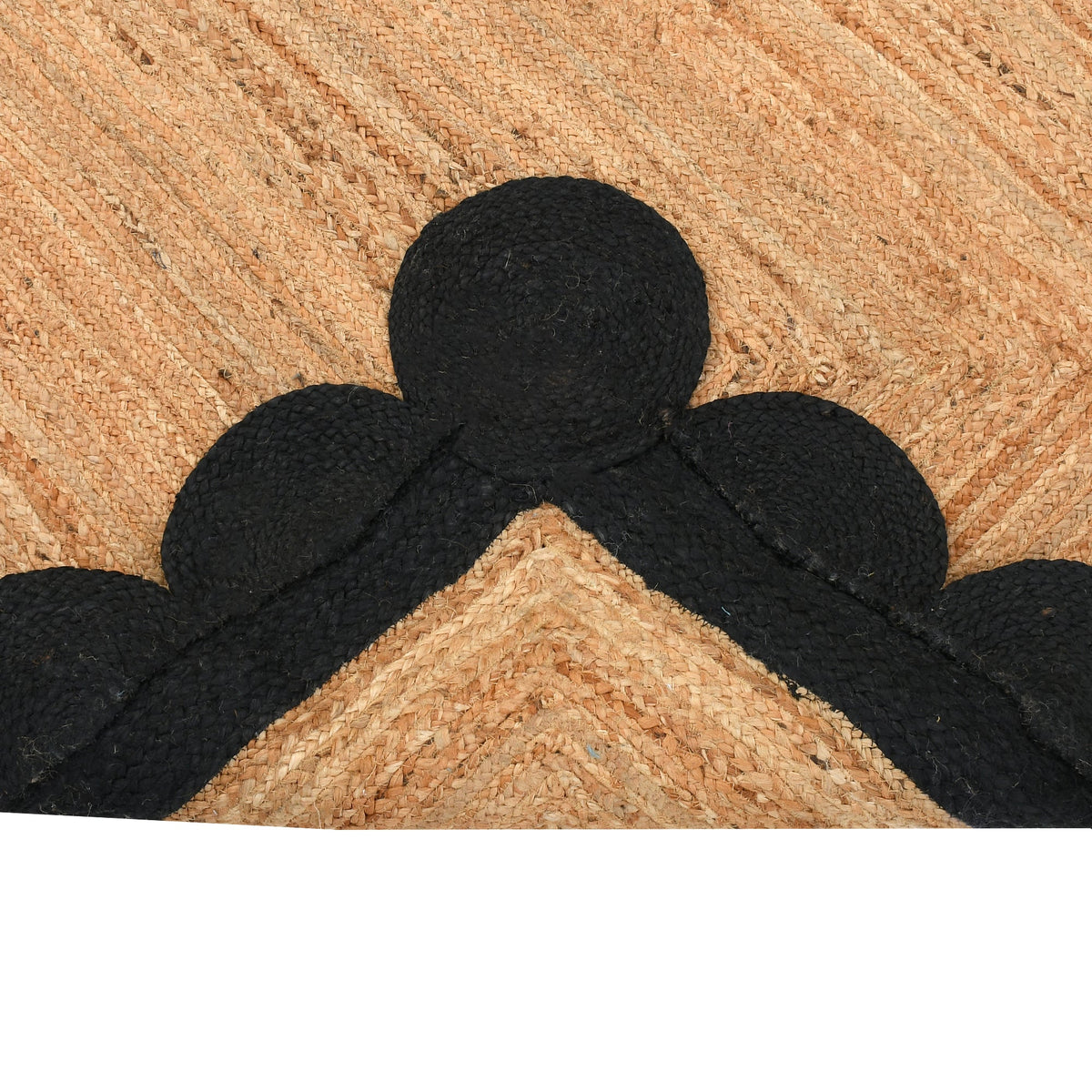 Black Beige Jute Braided Runner Rugfor Living Room – Scalloped handmade by LoomifyHome