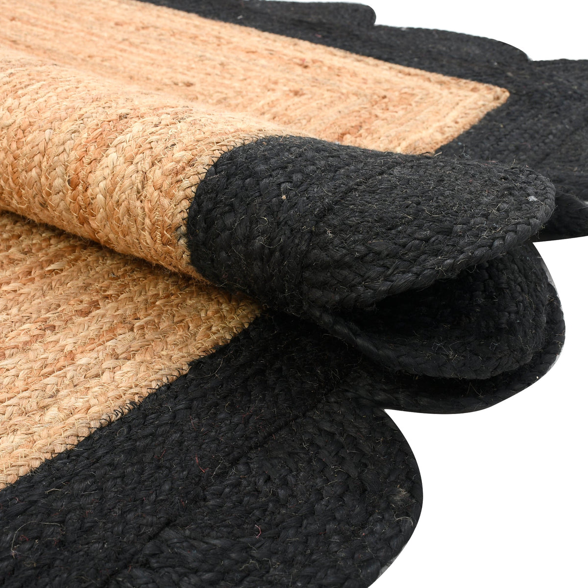 Black Beige Jute Braided Runner Rugfor Living Room – Scalloped handmade by LoomifyHome
