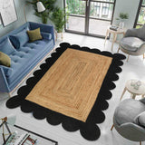 Black Beige Jute Braided Runner Rugfor Living Room – Scalloped handmade by LoomifyHome