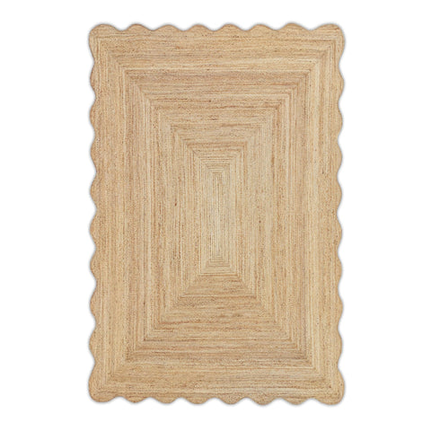 Beige Jute Braided Scalloped Rugfor Living Room – Bedroom Ready handmade by LoomifyHome