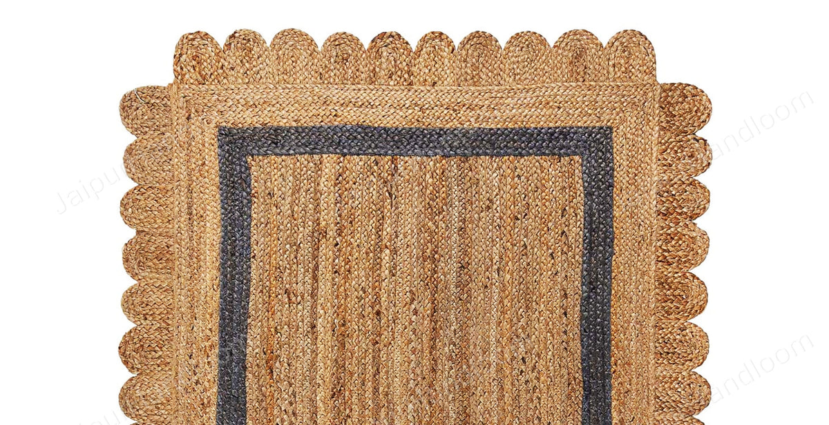 Beige Jute Braided Scalloped Rugfor Living Room – Coastal handmade by LoomifyHome