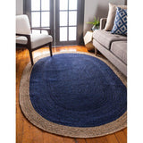 Blue Multicolor Jute Braided Oval Rugfor Living Room – 60 x 84 handmade by LoomifyHome