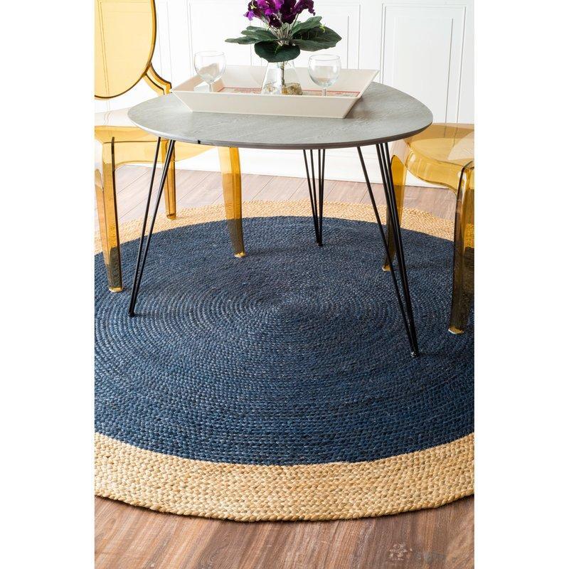 Beige Blue Jute Braided Round Rugfor Living Room – Artisan Style 17 handmade by LoomifyHome