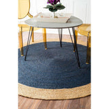 Beige Blue Jute Braided Round Rugfor Living Room – Artisan Style 17 handmade by LoomifyHome