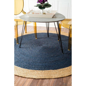 Beige Blue Jute Braided Round Rugfor Living Room – Artisan Style 17 handmade by LoomifyHome