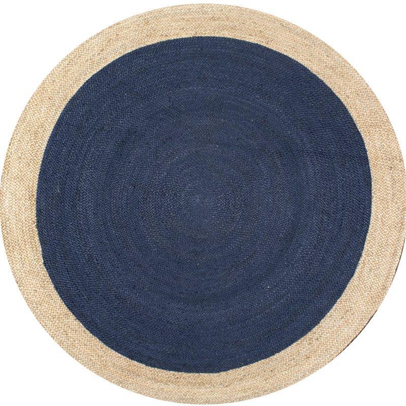 Beige Blue Jute Braided Round Rugfor Living Room – Artisan Style 17 handmade by LoomifyHome