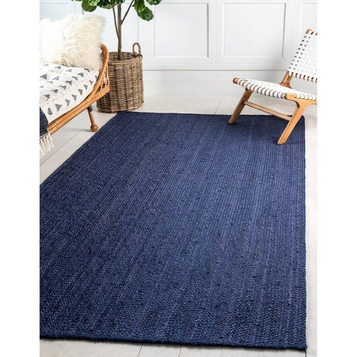 Beige Blue Jute Braided Area Rugfor Living Room – 96 x 120 handmade by LoomifyHome