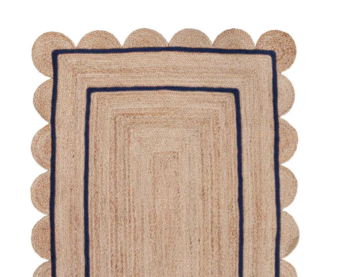 Beige Blue Jute Braided Runner Rugfor Living Room handmade by LoomifyHome