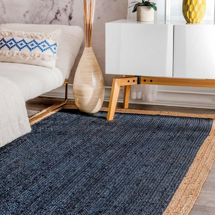 Beige Blue Jute Braided Area Rugfor Living Room – 2 x 3 handmade by LoomifyHome