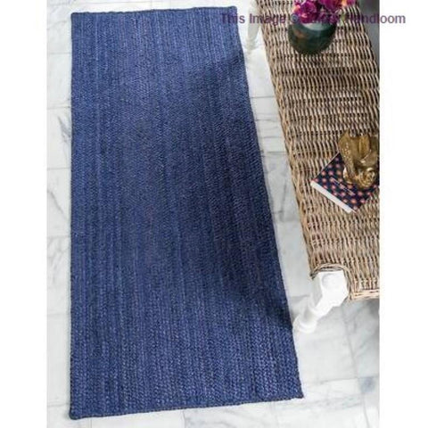 Beige Blue Jute Braided Runner Rugfor Living Room – 2 x 10 handmade by LoomifyHome