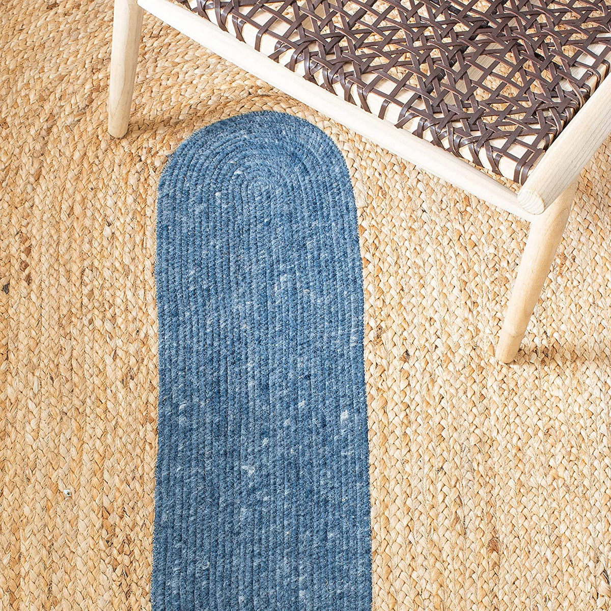 Blue Multicolor Jute Braided Oval Rugfor Living Room handmade by LoomifyHome