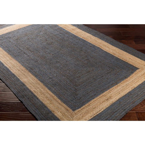 Beige Blue Jute Braided Area Rugfor Living Room – Farmhouse handmade by LoomifyHome