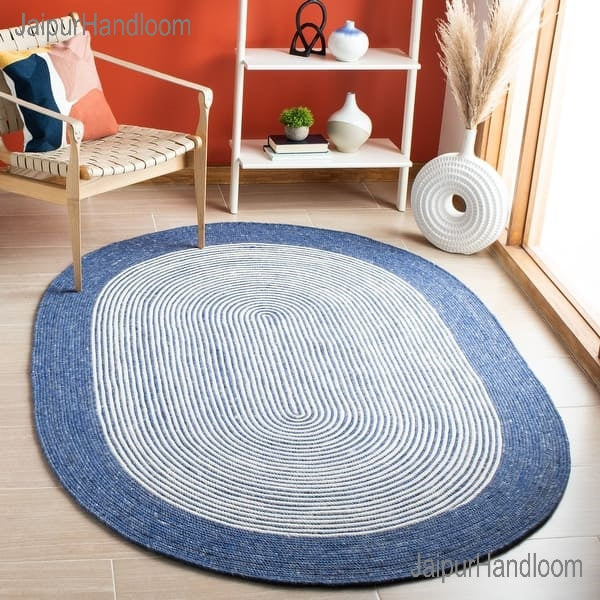 Blue Multicolor Jute Braided Oval Rugfor Living Room – Coastal handmade by LoomifyHome