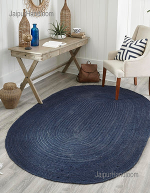 Blue Multicolor Jute Braided Oval Rugfor Living Room – Living Room Ready handmade by LoomifyHome
